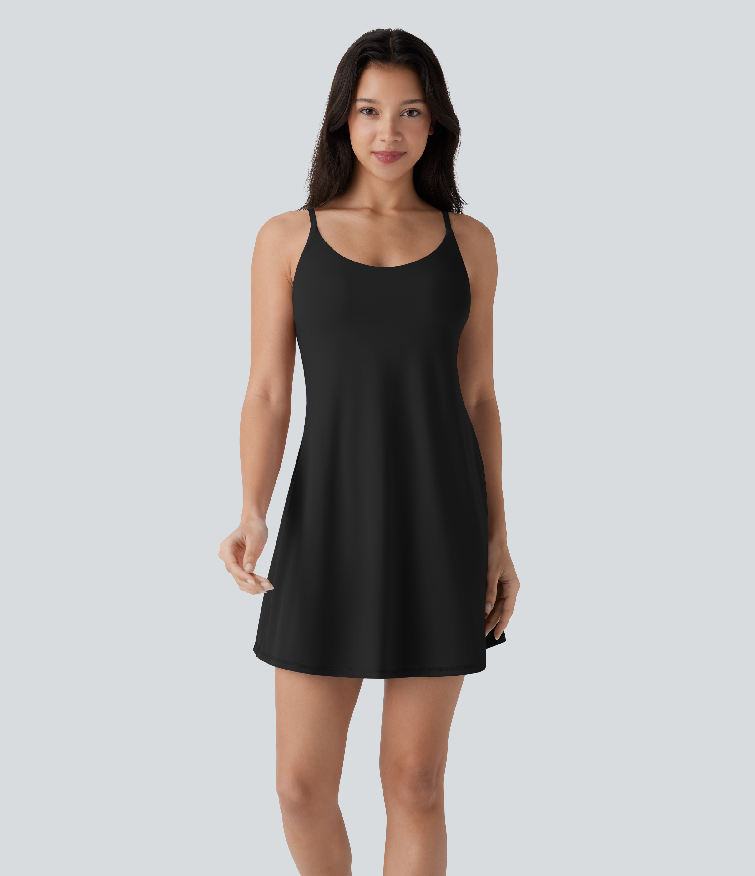 Halara SoftlyZero™ Plush Molded Cups Low Support Dance Active Dress-Easy Peezy Edition A-C Cups Workout Dress - Black - M | HALARA