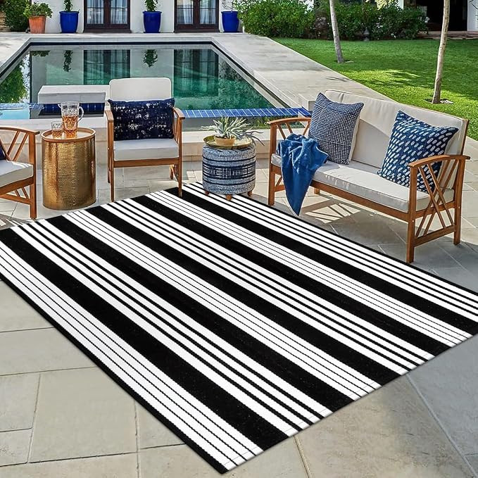 OJIA Black and White Outdoor Rug 4'x6' Cotton Woven Patio Rug Machine Washable Front Door Mat Out... | Amazon (US)