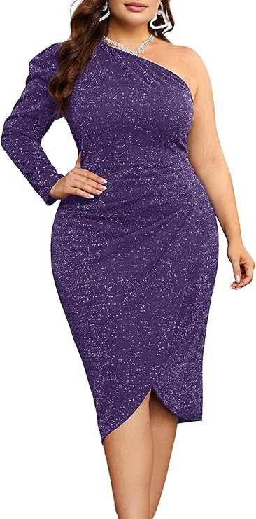 KIMCURVY Women Plus Size Cocktail Dress, Homecoming Wedding Dresses, Formal One Shoulder Sparkly ... | Amazon (US)