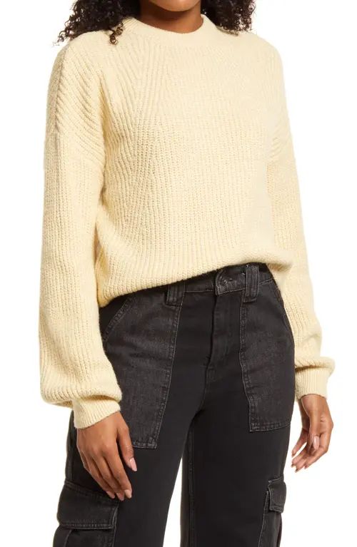 BP. Rib Crop Crewneck Sweater in Tan Boulder at Nordstrom, Size Large | Nordstrom