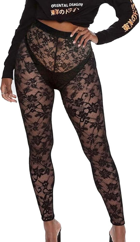 aihuajie Women's Sexy See Through Sheer Mesh Pants Leggings High Waist Casual Sweatpants Tights | Amazon (US)