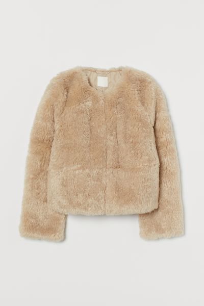 Jacket in soft faux fur. Round neckline, concealed hook-and-eye fasteners at front, and discreet ... | H&M (US + CA)