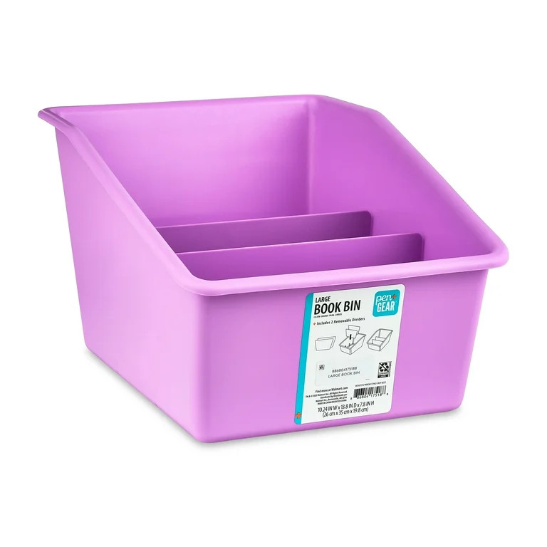 Pen+Gear Large Book Bin with 2 Removable Dividers, 10.24" x 13.8" x 7.8", Violet | Walmart (US)