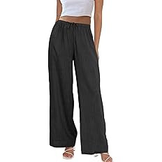 Duyang Womens Cotton Linen Palazzo Pants Drawstring Elastic Waist Casual Wide Leg Trousers with P... | Amazon (US)