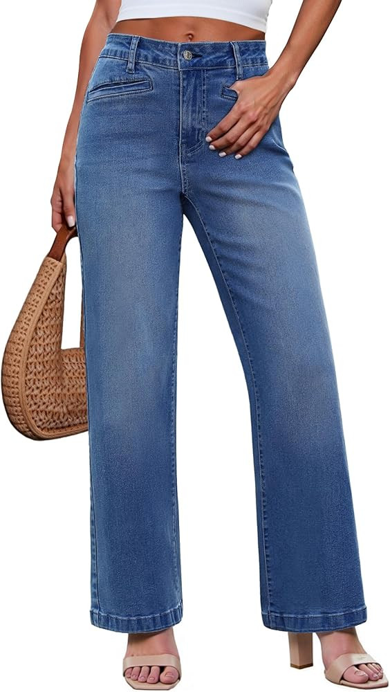 luvamia Wide Leg Jeans for Women Trendy High Waisted Welt Pockets Stretchy Denim Jeans Work Casua... | Amazon (US)