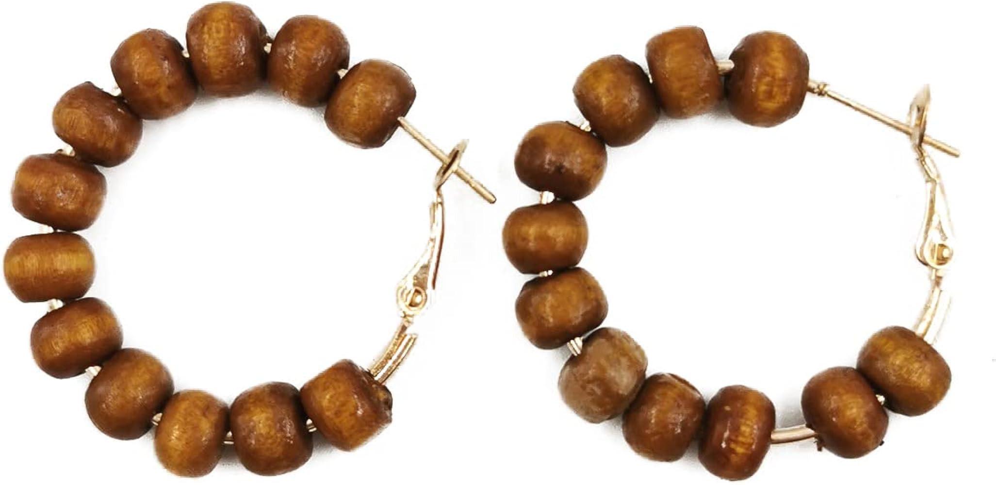 Vintage Woody Beaded Hoop Earrings Handmade Wooden Drop Dangle Earrings Retro Wood Rice Circle Ea... | Amazon (US)