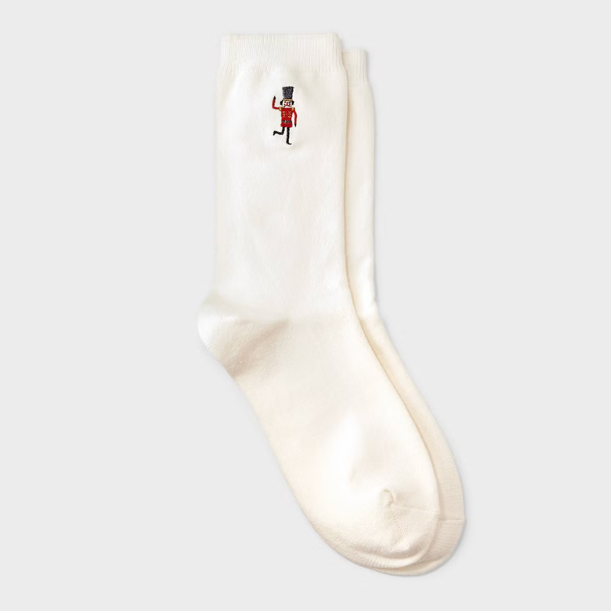 Women's Supersoft Embroidered Holiday Nutcracker Crew Socks - Auden™ Ivory 4-10 | Target