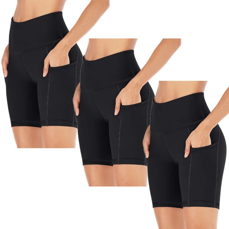 Women's Middle Waist Biker Short Side Pocket Workout Tummy Control Bike Shorts Yoga Running Exerc... | Walmart (US)