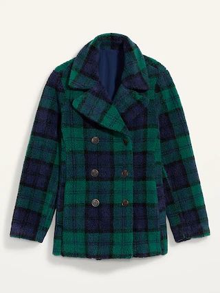 Cozy Plaid Sherpa Peacoat for Women | Old Navy (US)