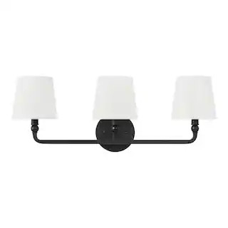 Hampton Bay Canterwood 24.88 in. 3-Light Black Bathroom Vanity Light Fixture with Tapered Fabric ... | The Home Depot