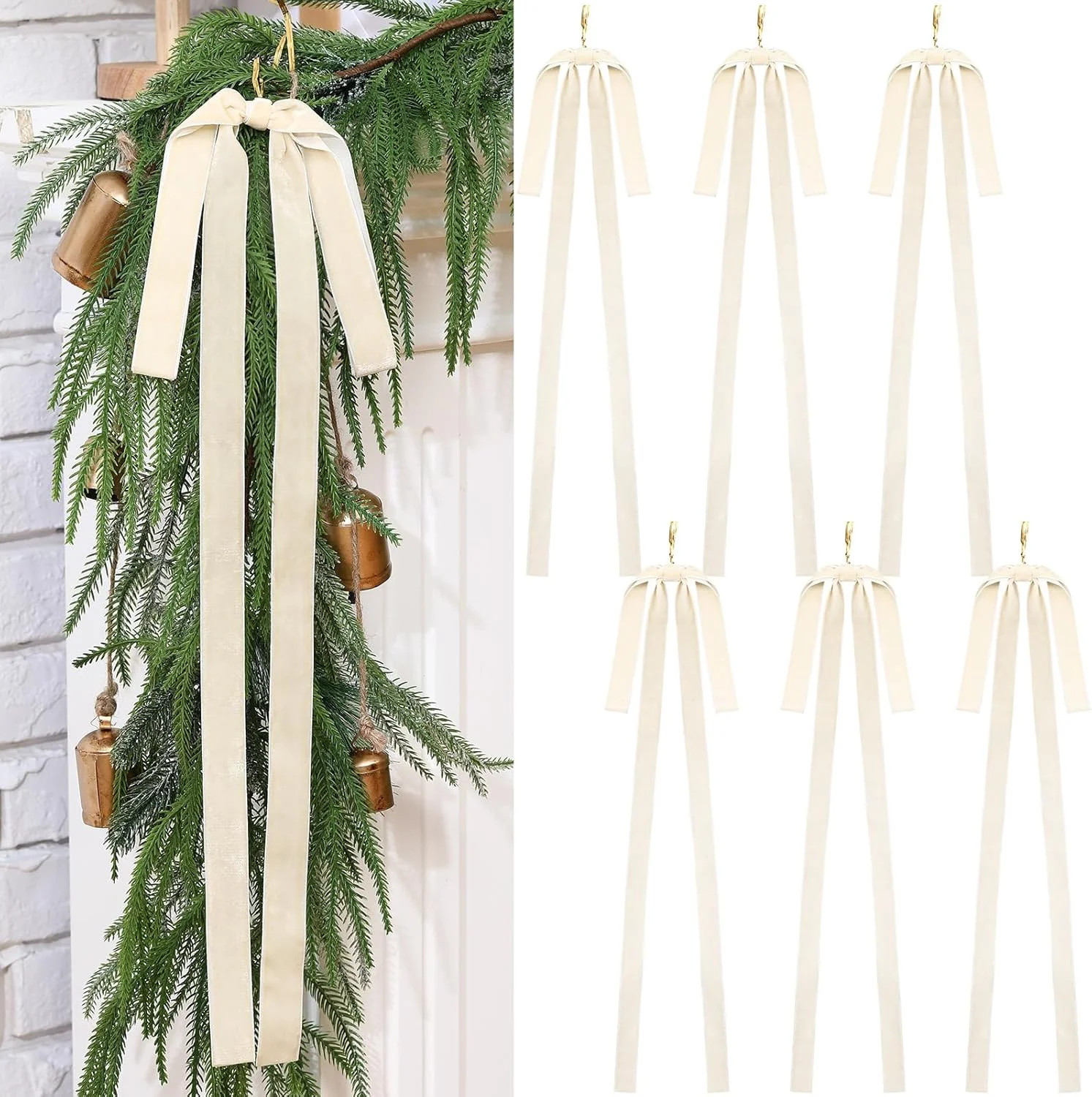 Janinka 6 Pcs Beige Velvet Ribbon Bows Christmas Tree Decorations 23.5x15.5 Inch Cream Rustic Neu... | Walmart (US)