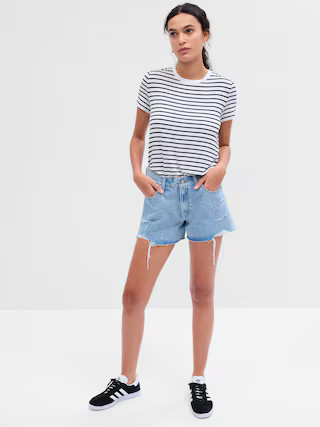 4" Mid Rise Destructed Stride Shorts with Washwell | Gap Factory
