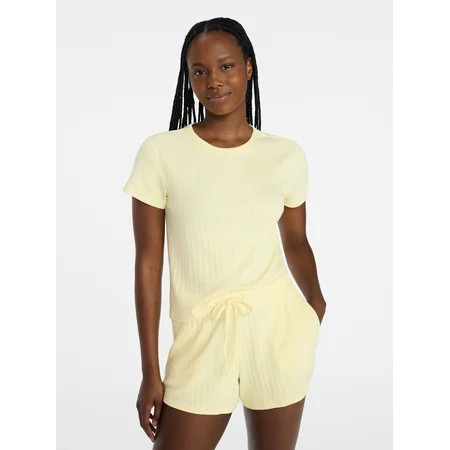Joyspun Women’s Pointelle Knit Sleepwear Tee with Short Sleeves, Sizes XS-3X | Walmart (US)