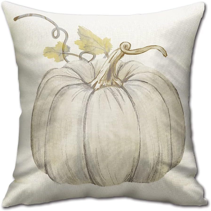 Fall Pumpkin Pillow Cover, Autumn Throw Pillow Cover 18 x 18 Inch, White Pumpkin Farmhouse Pillow Co | Amazon (US)