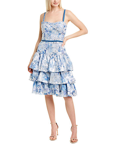 Marchesa Notte Metallic Tiered Cocktail Dress | Gilt