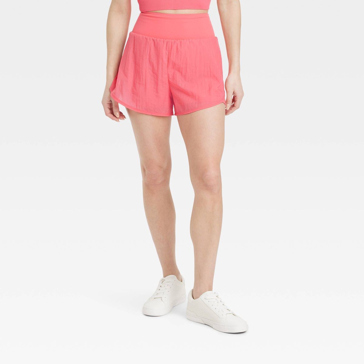 Women's Woven High-Rise 2-in-1 Run Shorts 3" - All In Motion™ Coral Pink M | Target