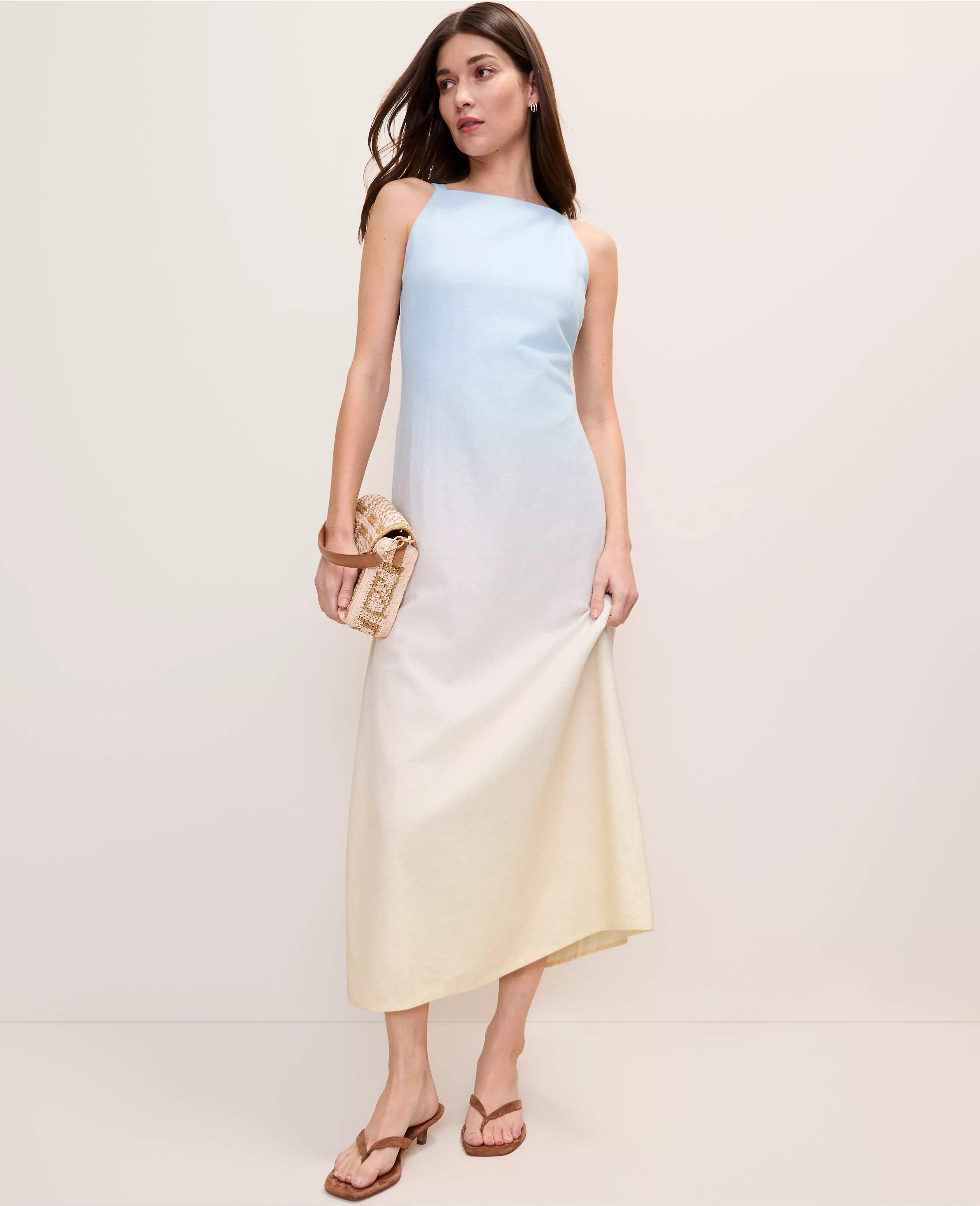 Weekend Ombré Linen Blend Midi Dress | Ann Taylor