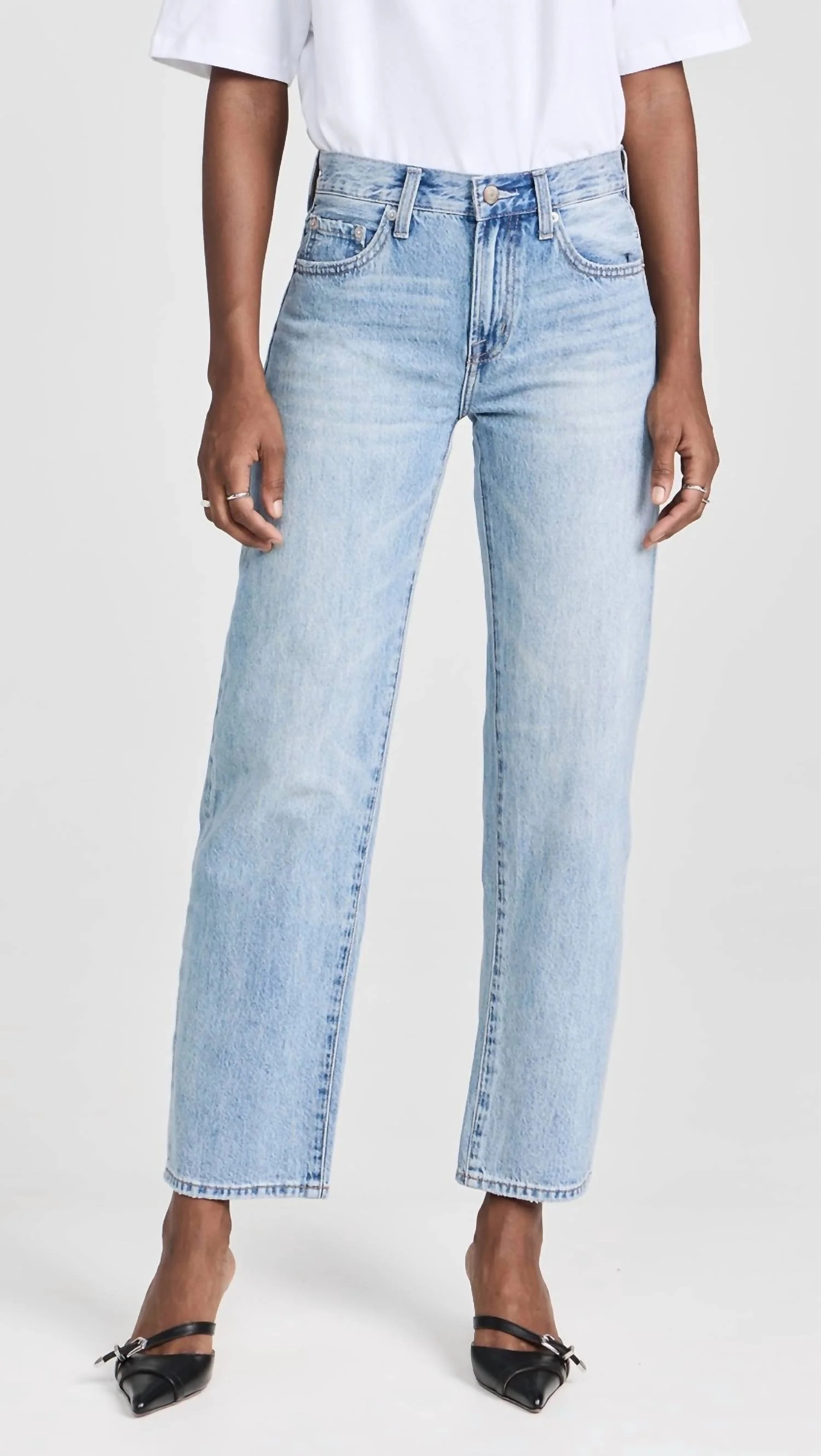 Lexi Mid Rise Bowed Straight Leg Jeans In Bowie | Shop Simon