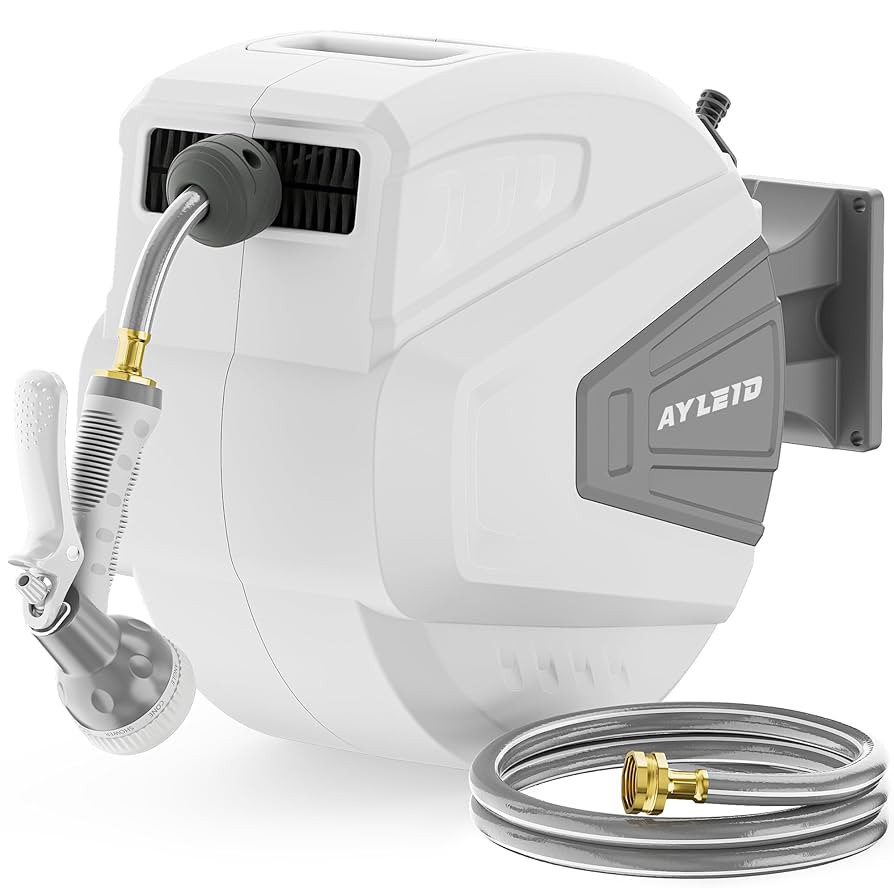 Ayleid Retractable Garden Hose Reel,1/2 in x 100 ft Wall Mounted Hose Reel, with 9- Function Spra... | Amazon (US)