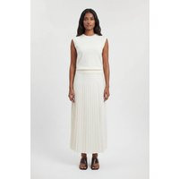 Karen Millen Satin Tux Tailored Pleated Skirt in Ivory | Size 8 | Karen Millen