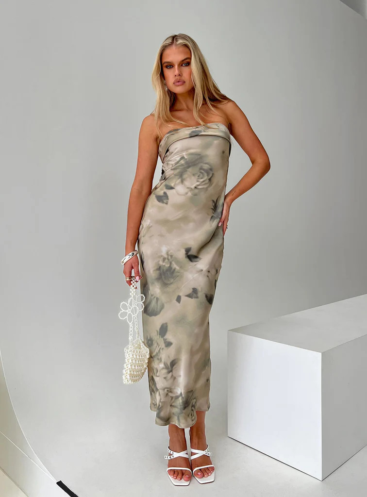Voices Strapless Maxi Dress Cream Floral | Princess Polly US