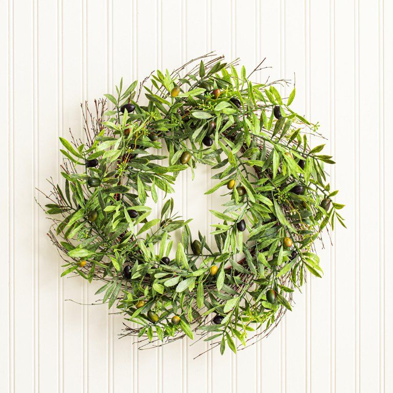 Vickerman 24" Artificial Green Olive Leaf Wreath. | Walmart (US)