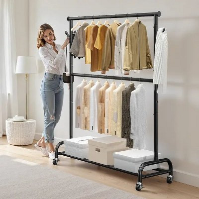Clothes Rack, Rolling Clothing Garment Rack with Adjustable Crossbar and Side Hooks, 150 lbs Load Capacity, Heavy Duty Carbon Steel Clothing Racks | Target