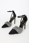 Click for more info about Santina Black and Pewter Pointed-Toe Ankle Strap Pumps