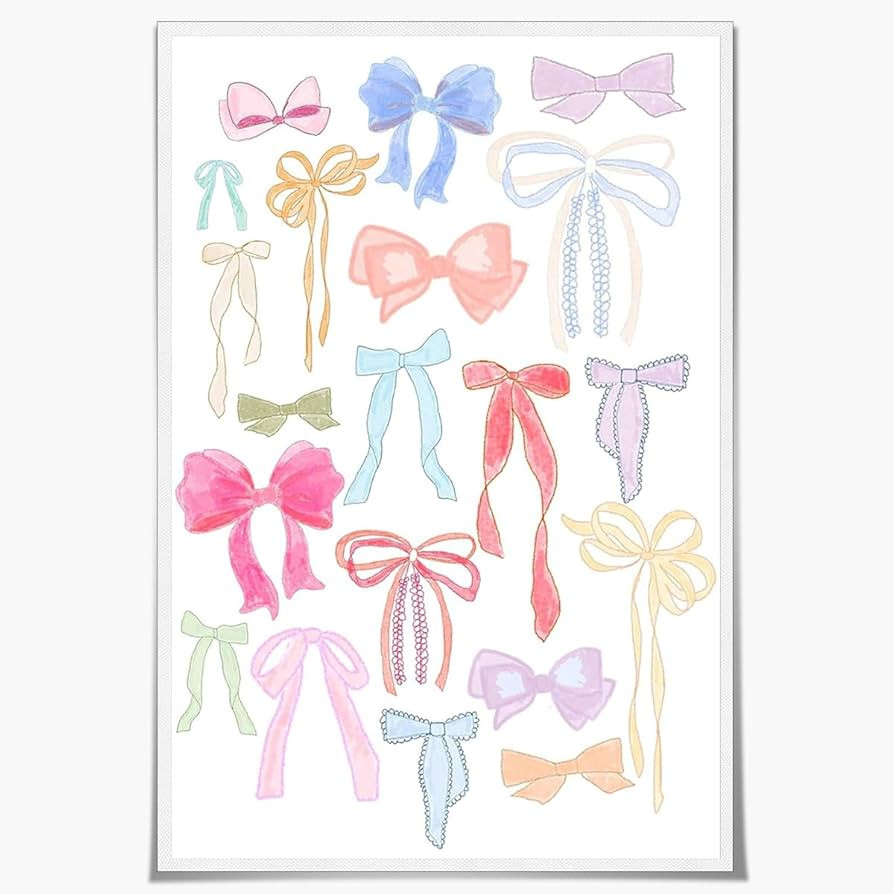 Sufeasdf Trendy Light Colorful Bow Canvas Wall Art Watercolor Colorful Bow Prints Painting Poster... | Amazon (US)