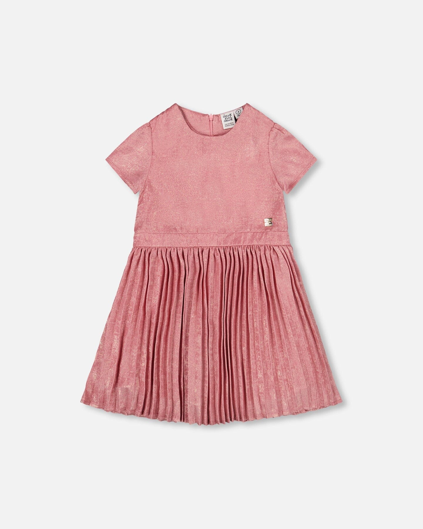 Short Sleeve Dress With Pleated Skirt Dusty Pink - Deux par Deux | Deux par Deux Childrens Designer Clothing