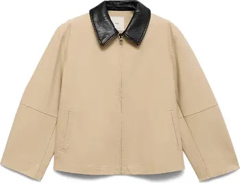 MANGO Cotton Jacket with Faux Leather Collar | Nordstrom | Nordstrom