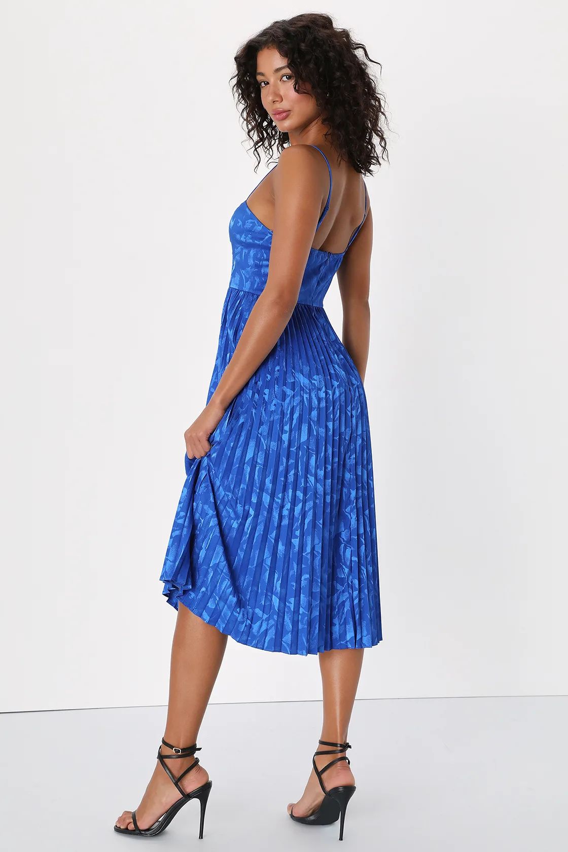 Chic Sensibility Cobalt Blue Satin Jacquard Pleated Midi Dress | Lulus