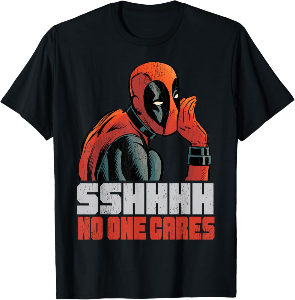 Marvel Deadpool SSHHHH No One Cares Whisper Funny Graphic Tees T Shirts for Men and Women | Amazon (US)