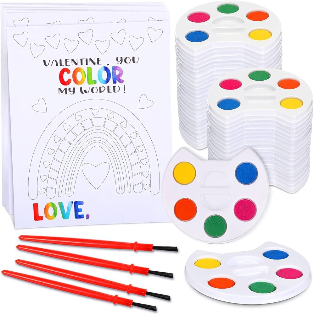 24 Pack Mini Watercolor Kids Paint Set Painting Valentines Day Card Mini Watercolor Palette, 5 Co... | Amazon (US)