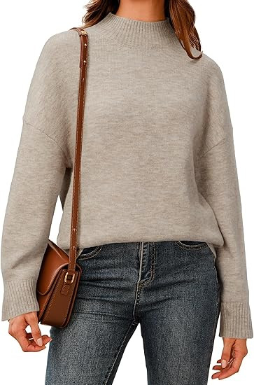 Arach&Cloz Women's Wool Blend Soft Mock Neck Casual Oversized Fall Sweater | Amazon (US)
