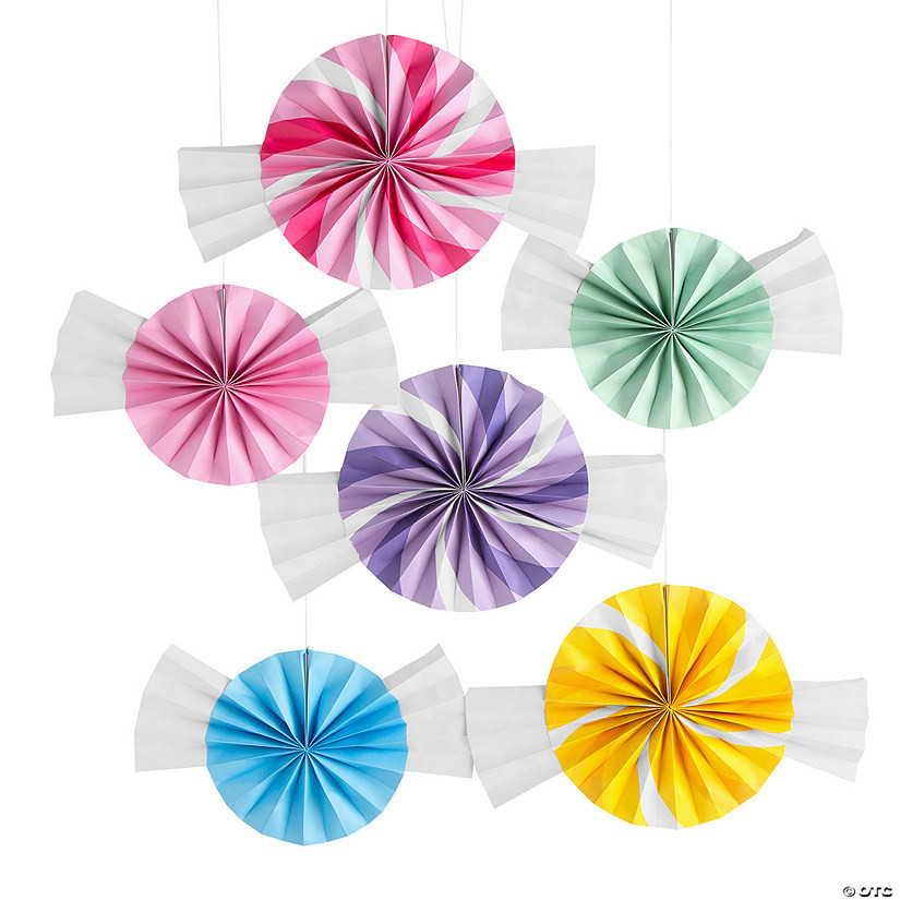 14" Candy World Paper Hanging Paper Fans - 6 Pc. | Oriental Trading Company
