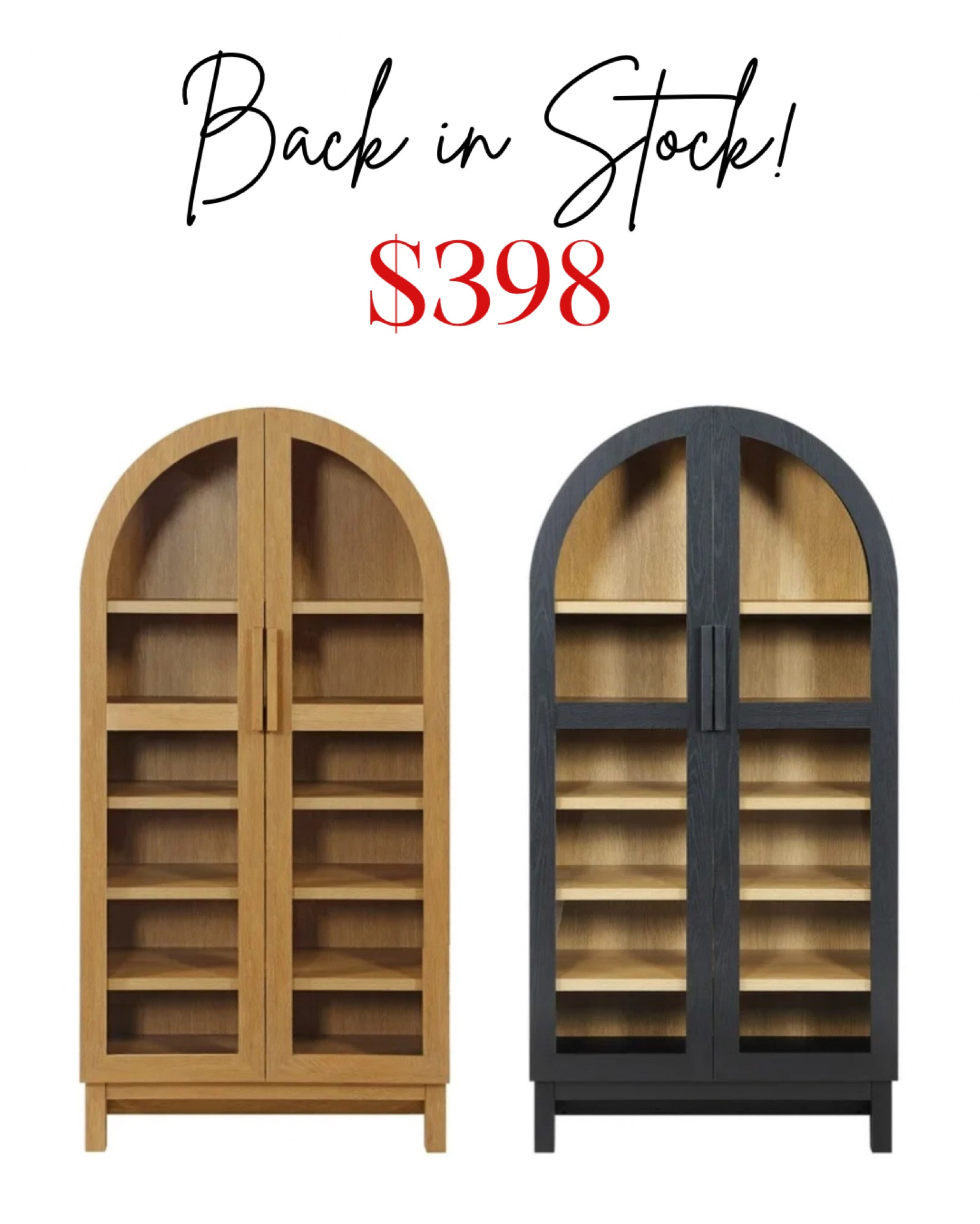 Beautiful and affordable arch cabinet back in stock after months. Perfect for displaying your favorite home items, store dishes, glassware, books and more 

#LTKHome