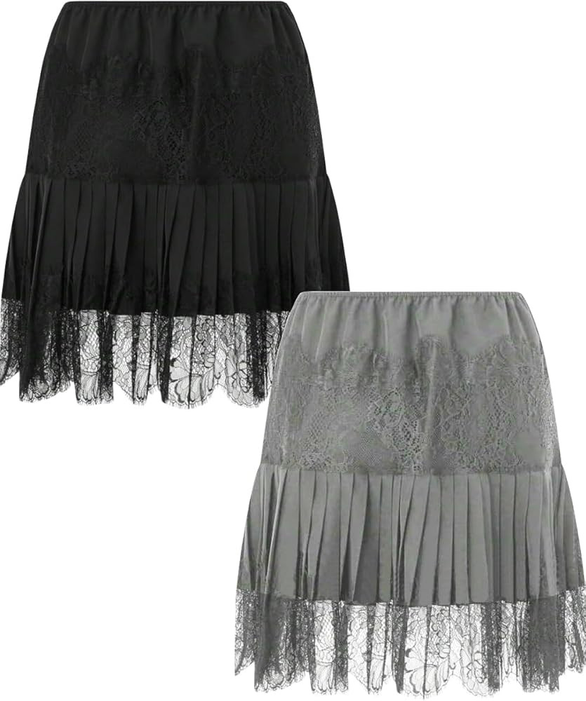 niyokki Women's Y2k Vintage Skirts Lace Slip Skirt Pleated Ruffle Floral Lace Tiered Short Mini U... | Amazon (US)