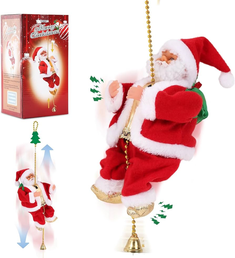 2025 Upgraded Climbing Santa Claus on Rope, Animated Electric Musical Christmas Ornament with 3 M... | Amazon (US)