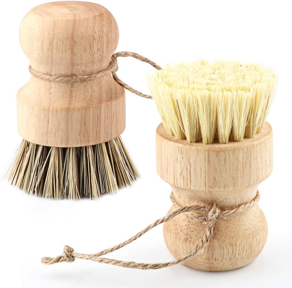 2 Pack Dish Scrub Brushes Wooden Pot Cleaning Scrubbers Natural Sisal Palm Bristles Diswashing Br... | Amazon (US)