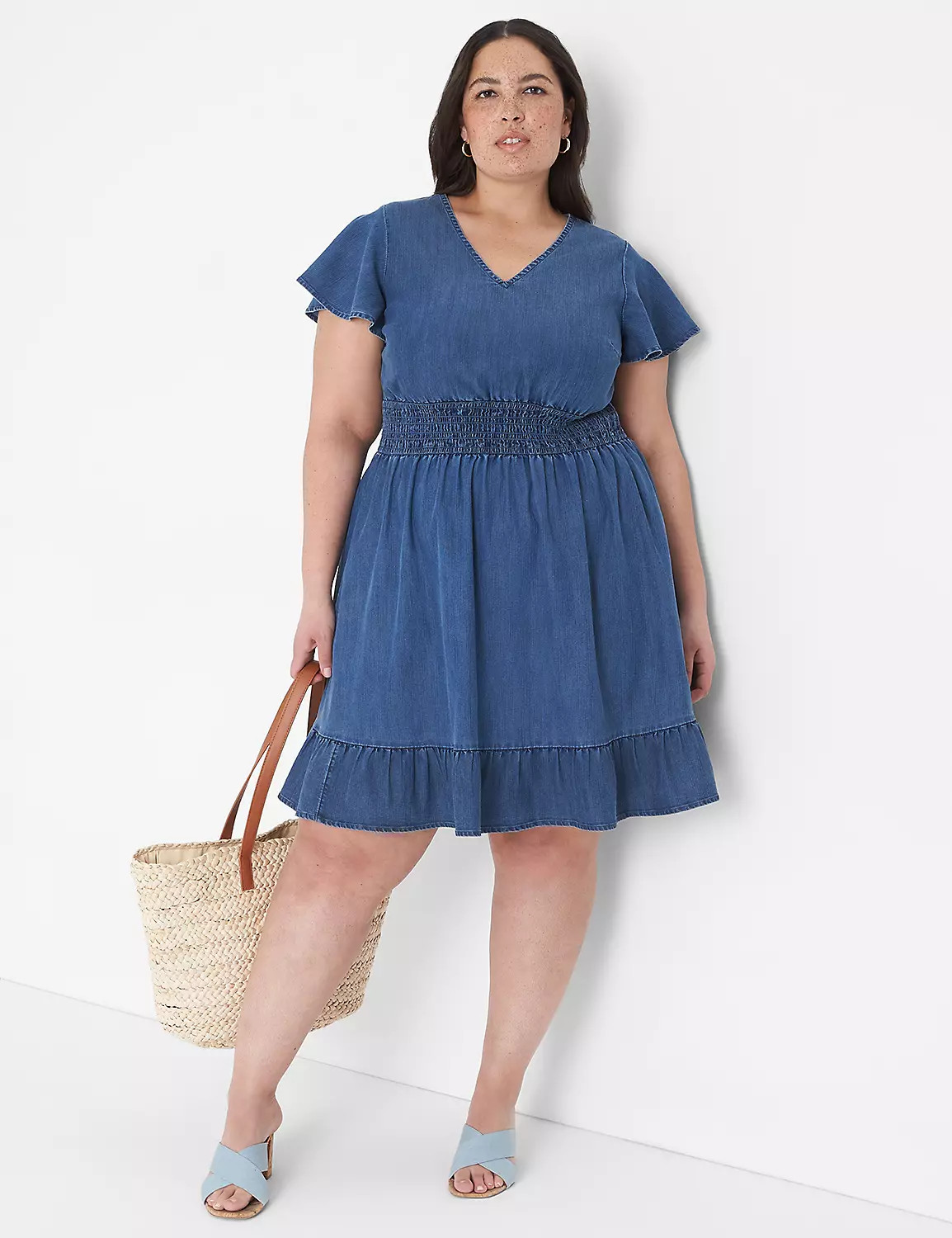 Smocked-Waist Chambray Fit & Flare Dress | LaneBryant | Lane Bryant (US)