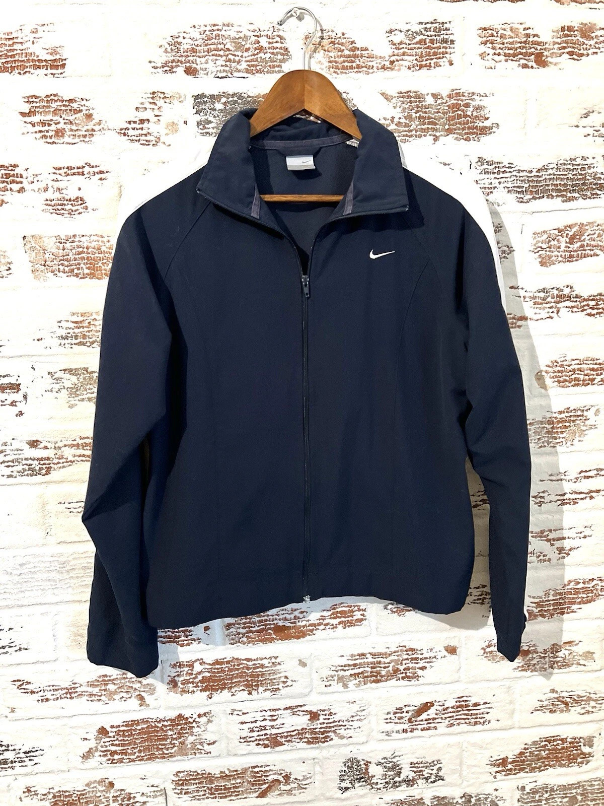 VTG Nike Women’s Windbreaker Navy Blue And White Lightweight  Zip Up Size S | eBay US