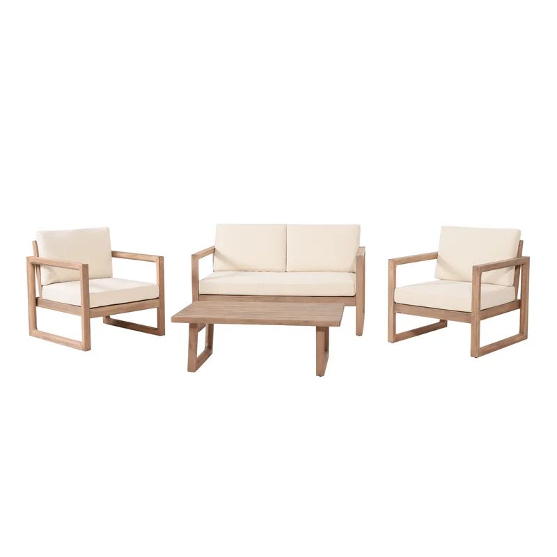 Marengo Solid Wood 4 - Person Seating Group with Cushions | Wayfair North America