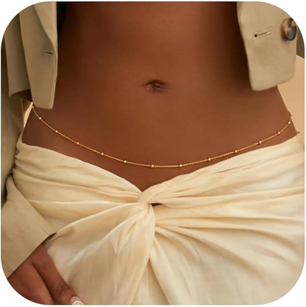 14K Gold Plated Body Chains Dainty Boho Layered Beach Waist Chain Adjustable Bikini Belly Chain J... | Amazon (US)