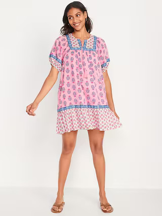 Puff-Sleeve Printed Swing Dress for Women | Old Navy (US)