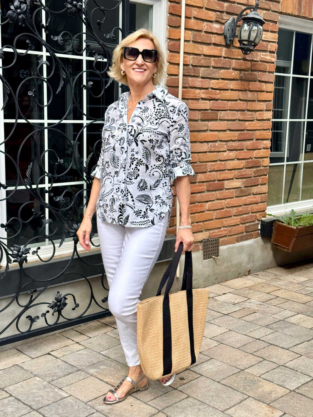 Keeping it classic with a little bit of pattern 🤍🖤 This Talbots top is such an easy way to add interest to white jeans, and I love how the silver sandals finish the look with just the right touch of shine.

Simple, comfortable and polished — basically my favourite kind of outfit! ✨

#LTKSeasonal #LTKOver40 #LTKootd