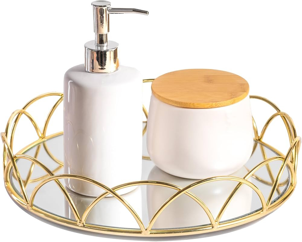 360-Degree Rotatable Round Perfume Tray Mirror Based for Dresser Gold Frame Glass VanityTray for ... | Amazon (US)