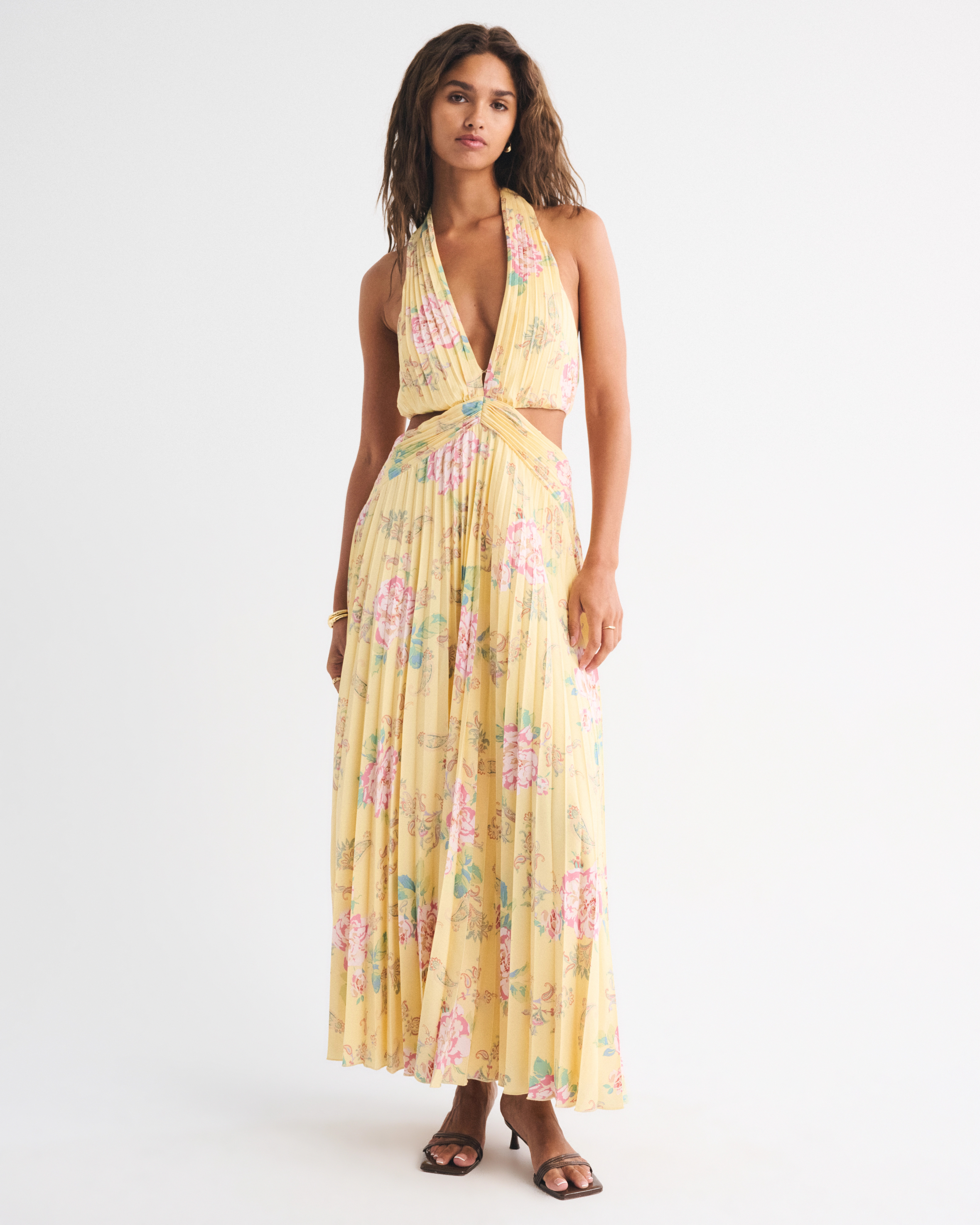 The A&F Giselle Plunge Halter Maxi Dress | Abercrombie & Fitch (US)