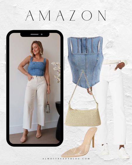 Denim corset, white straight jeans, clear sandal heels, amazon fashion finds 

#LTKFindsUnder100 #LTKFindsUnder50