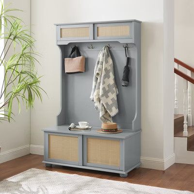Hall Tree Bench with Shoe Storage, Coat Rack, Rattan Doors, 4-in-1 Mudroom Organizer & Storage for Entryway, Hallway, Living Room | Target